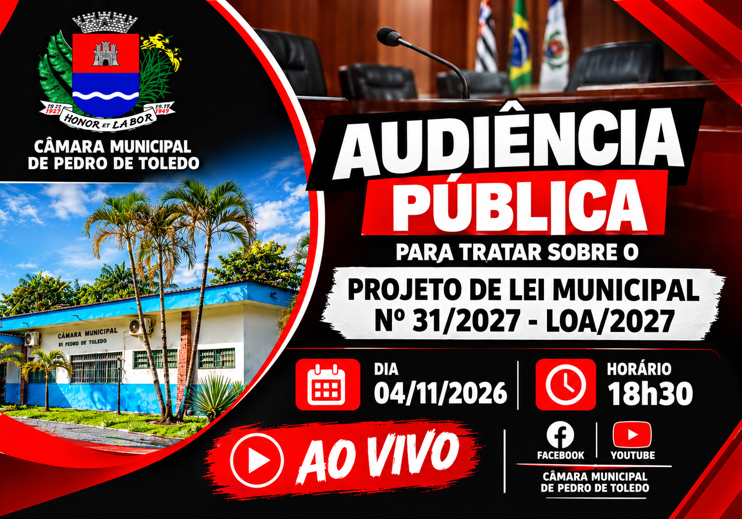 Câmara de Pedro de Toledo realiza Audiência Pública para discutir o Orçamento Municipal de 2027